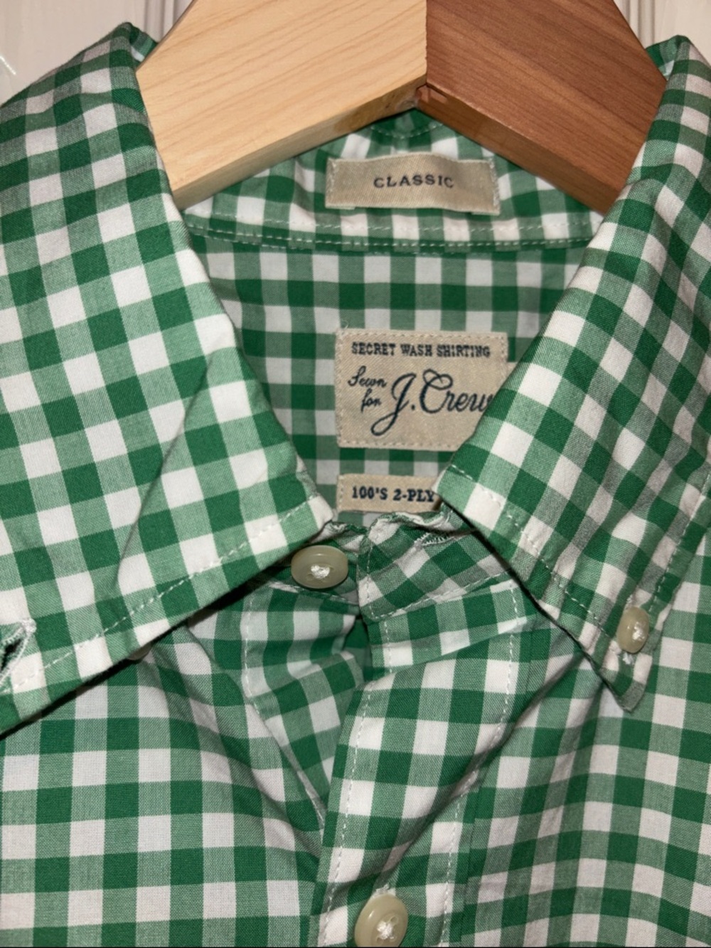 J. Crew Green and White Gingham Button-Down Shirt